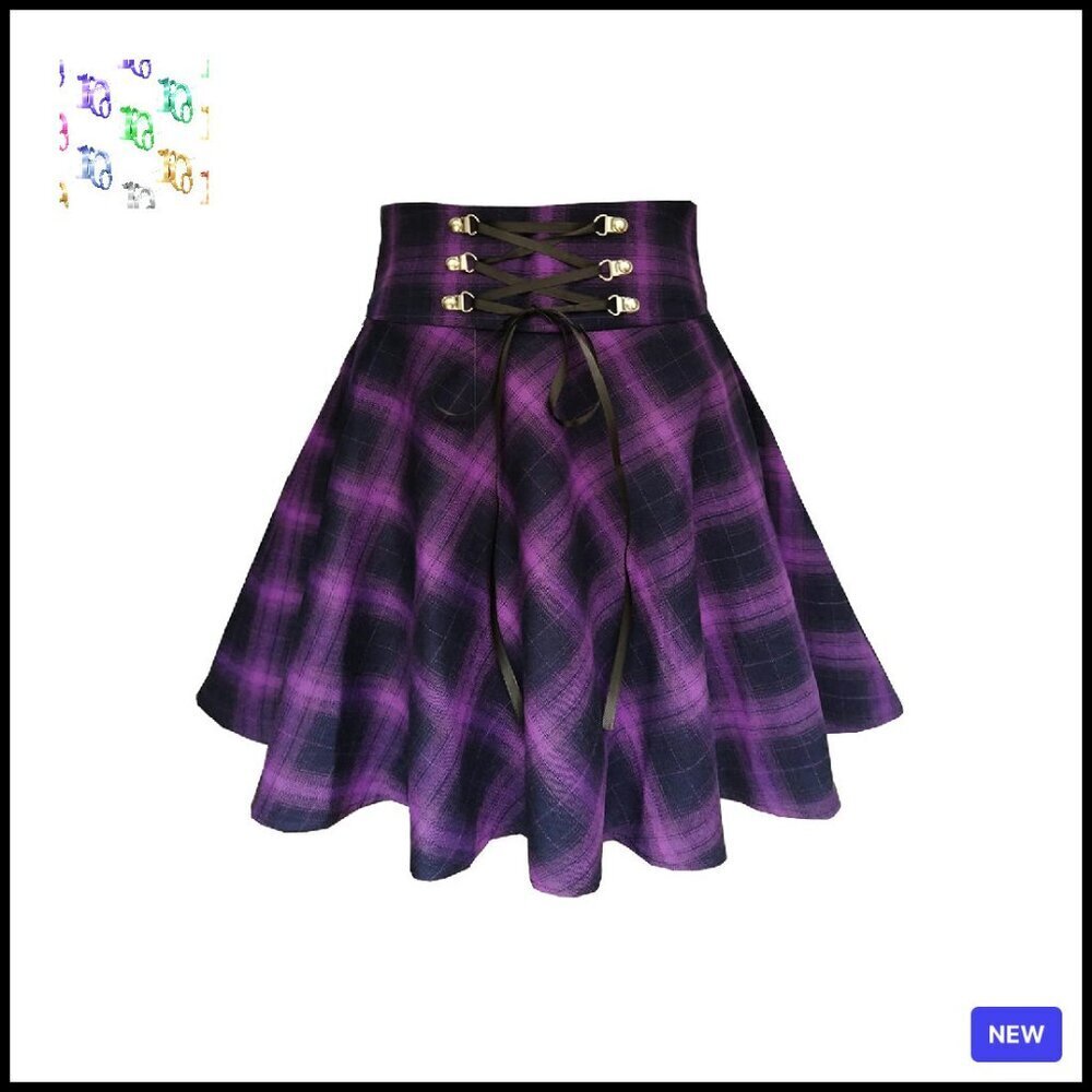 Gothic Plaid A-Line Skirt High Waisted Flare Mini Skater Style